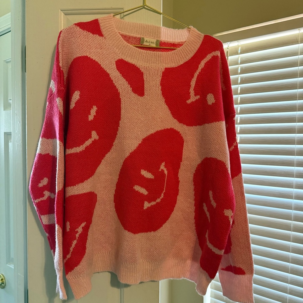 Pink Oversized Smiley Face Sweater
